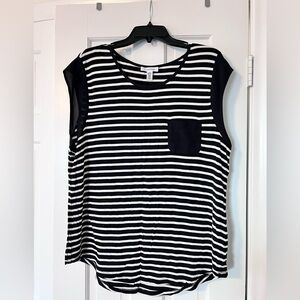 Calvin Klein Black & White Striped Sleeveless Pocket Tank